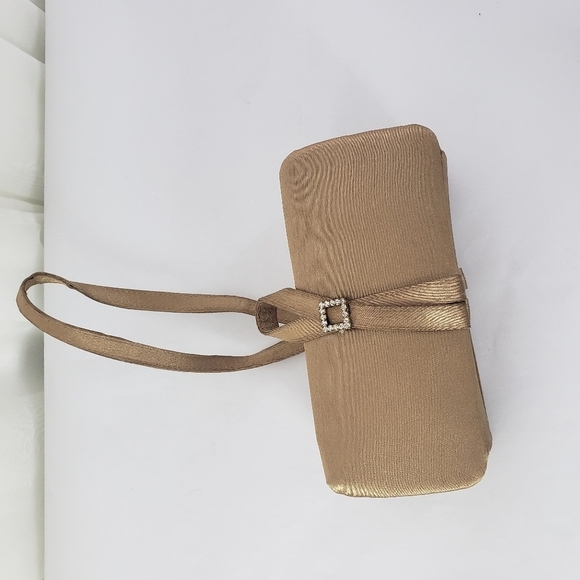 Nitebags satin brown box evening bag top loop handle rhinestone unique - Picture 6 of 6